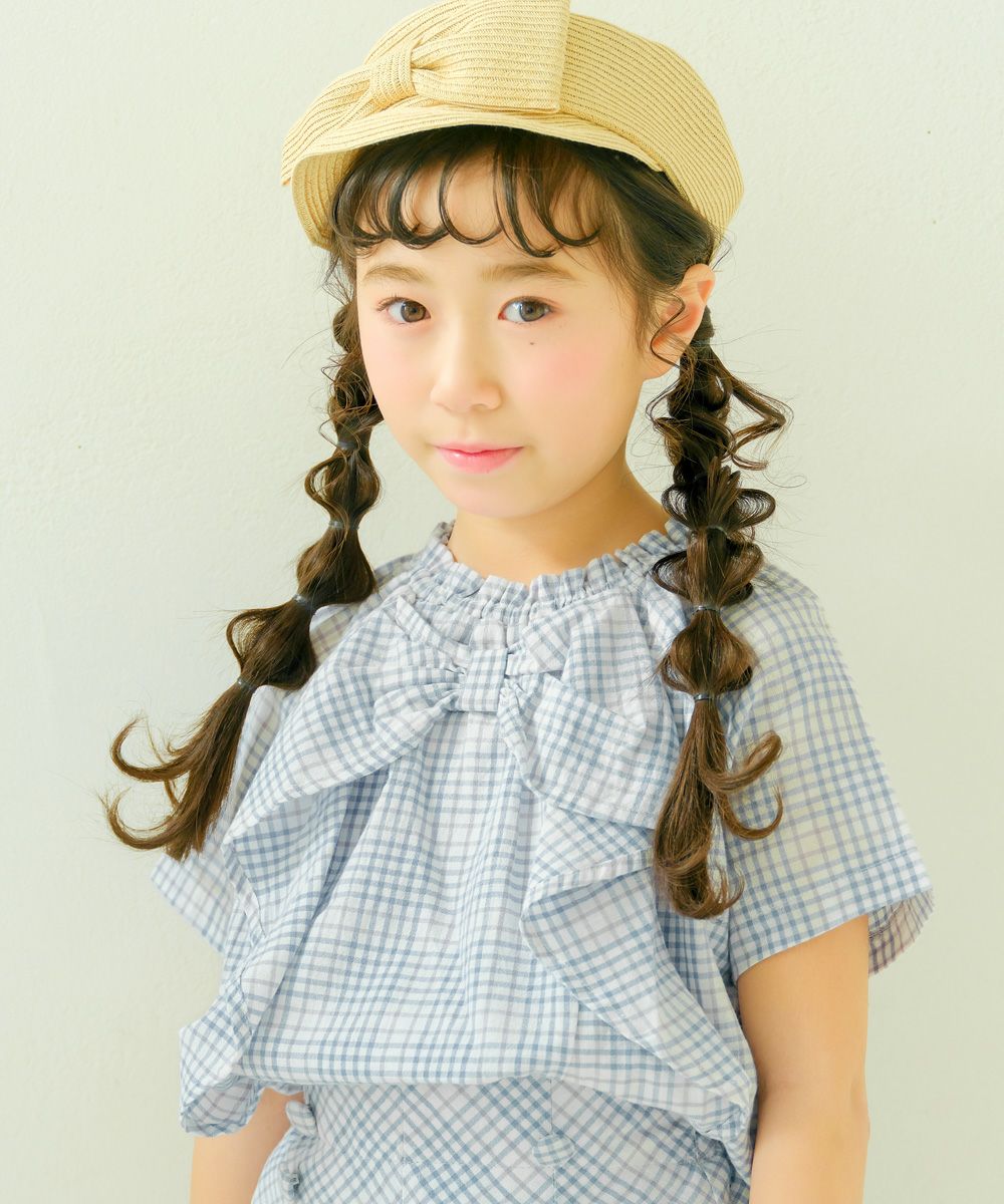 子供服 女の子 綿100％ リボン ＆ チェック ブラウス