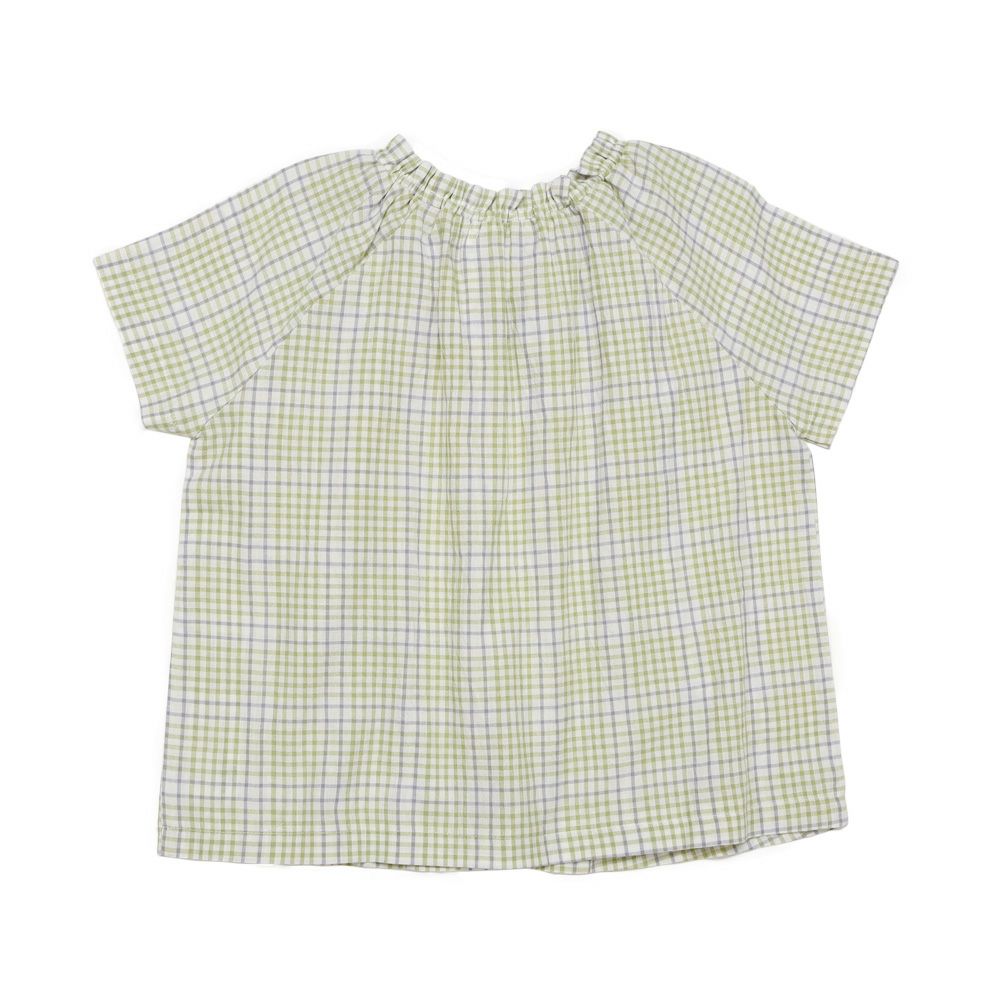 子供服 女の子 綿100％ リボン ＆ チェック ブラウス グリーン(08) 背面