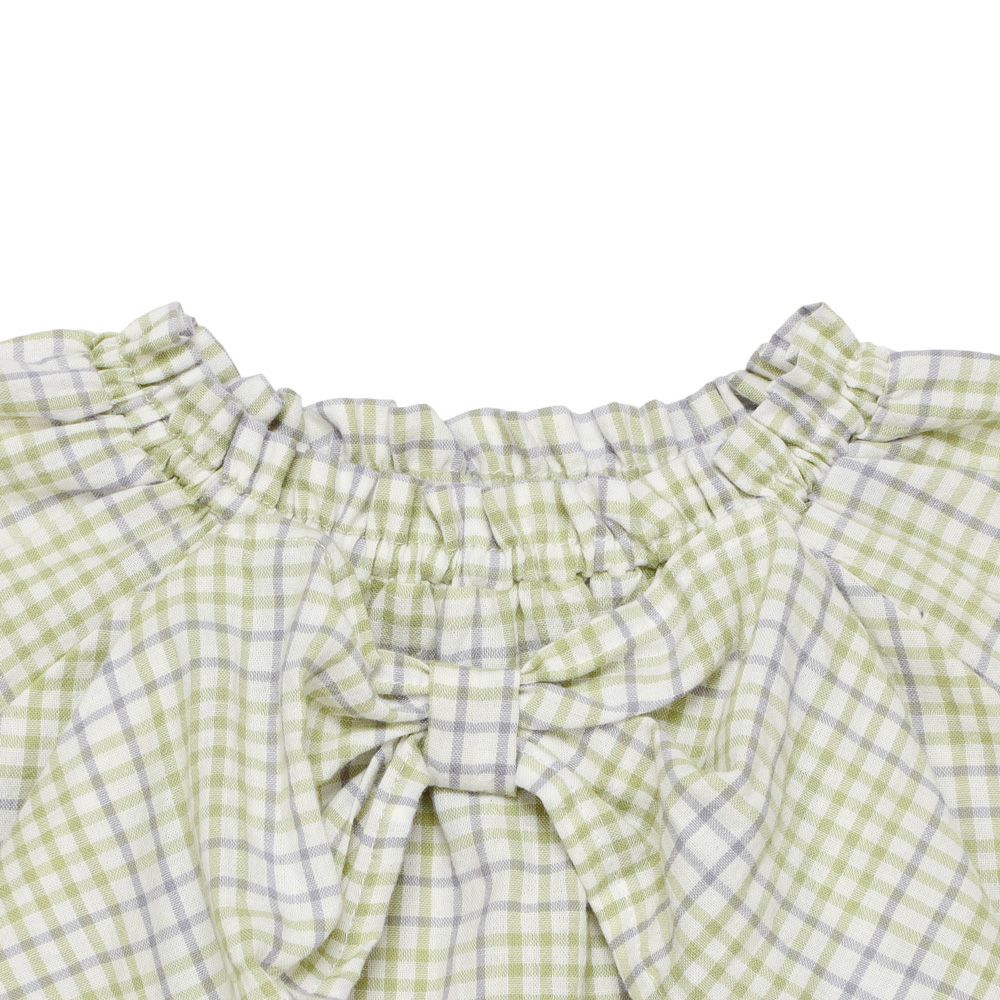 子供服 女の子 綿100％ リボン ＆ チェック ブラウス グリーン(08) デザインポイント1