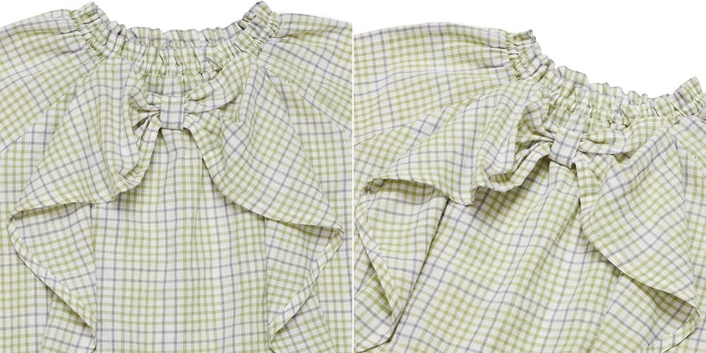 子供服 女の子 綿100％ リボン ＆ チェック ブラウス グリーン(08) デザインポイント2