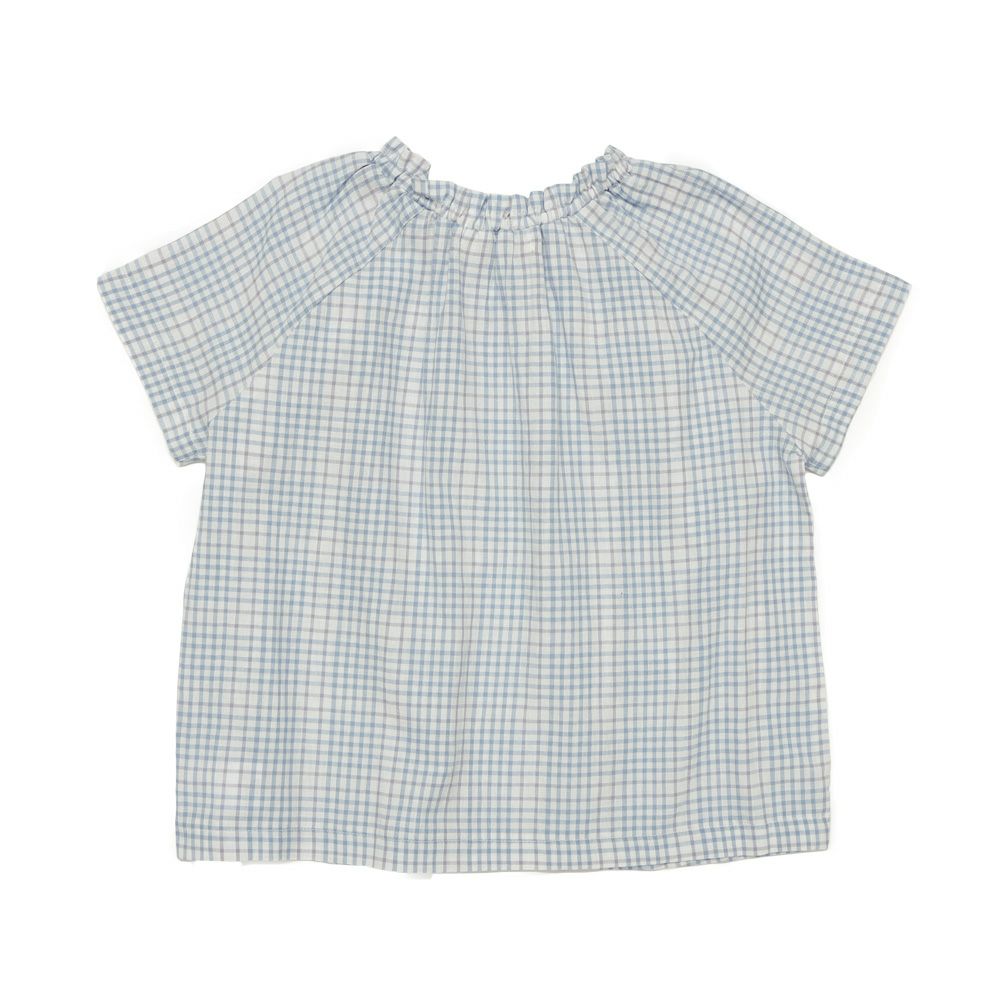 子供服 女の子 綿100％ リボン ＆ チェック ブラウス ブルー(61) 背面