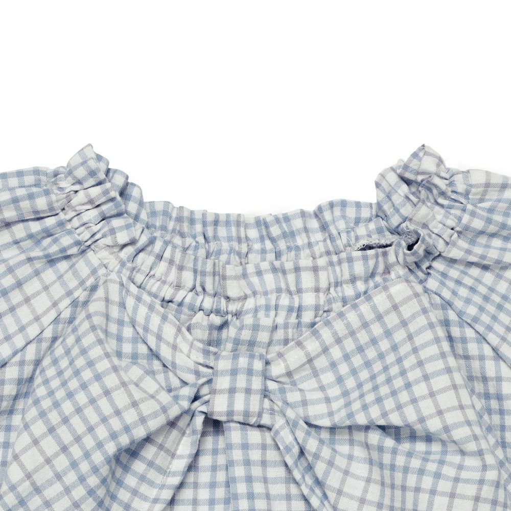 子供服 女の子 綿100％ リボン ＆ チェック ブラウス ブルー(61) デザインポイント1