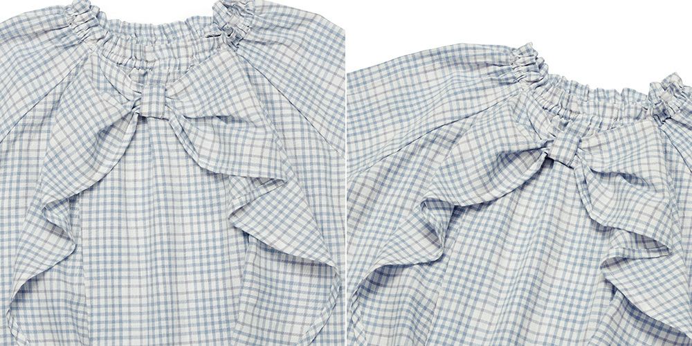 子供服 女の子 綿100％ リボン ＆ チェック ブラウス ブルー(61) デザインポイント2
