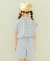 子供服 女の子 綿100％ リボン ＆ チェック ブラウス ブルー(61) モデル画像2