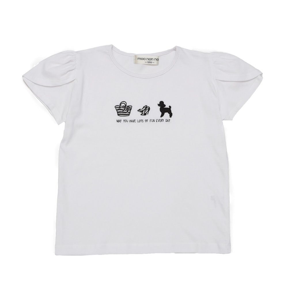 子供服 女の子 綿100％ おしゃれ小物 プードル 犬 Tシャツ オフホワイト(11) 正面