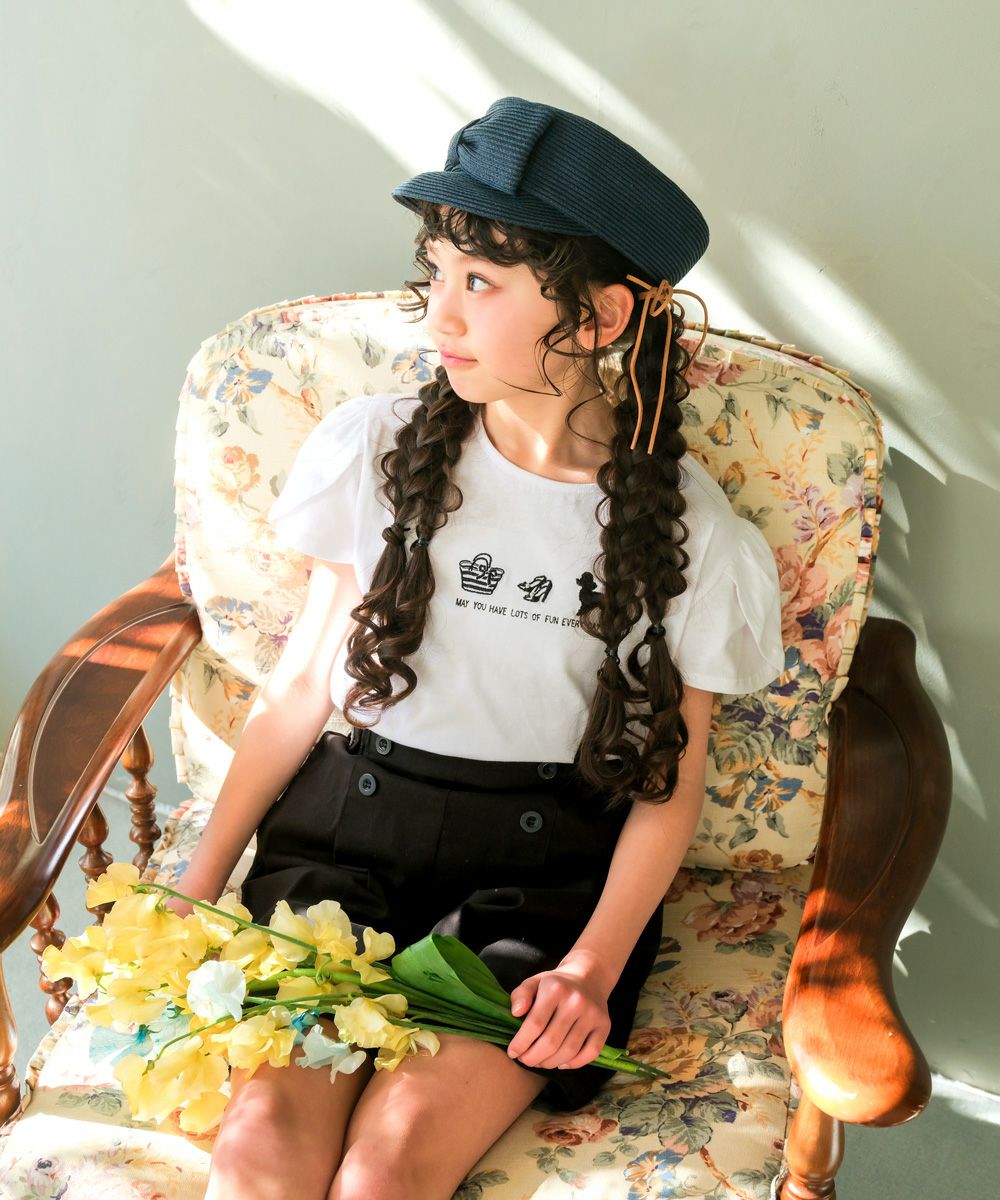 子供服 女の子 綿100％ おしゃれ小物 プードル 犬 Tシャツ オフホワイト(11) モデル画像