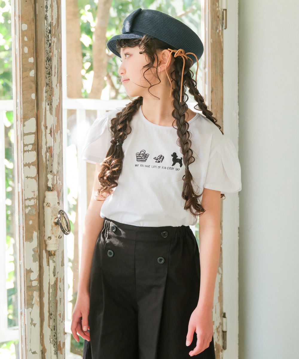 子供服 女の子 綿100％ おしゃれ小物 プードル 犬 Tシャツ オフホワイト(11) モデル画像