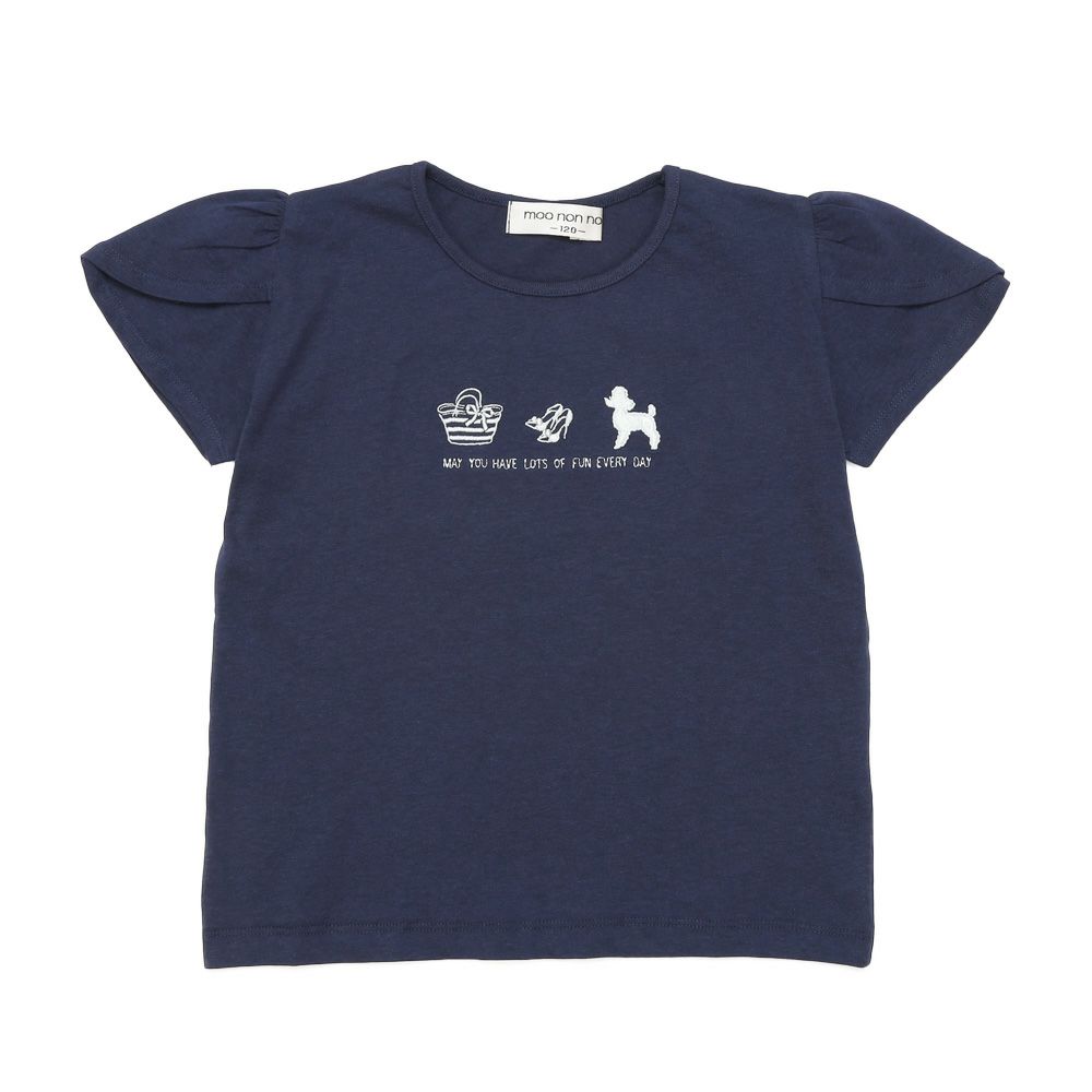 子供服 女の子 綿100％ おしゃれ小物 プードル 犬 Tシャツ ネイビー(06) 正面