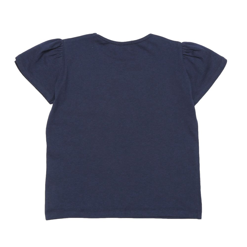 子供服 女の子 綿100％ おしゃれ小物 プードル 犬 Tシャツ ネイビー(06) 背面