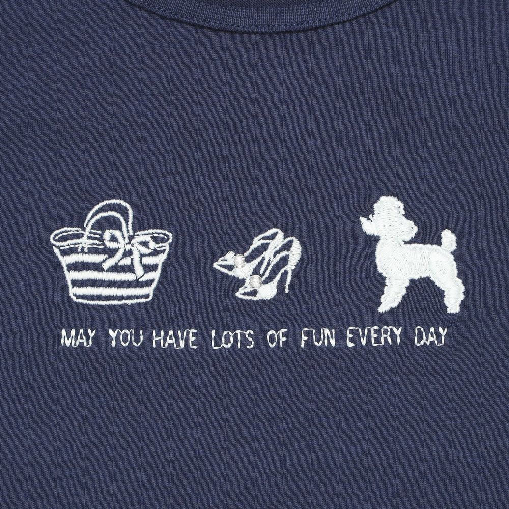 子供服 女の子 綿100％ おしゃれ小物 プードル 犬 Tシャツ ネイビー(06) デザインポイント1