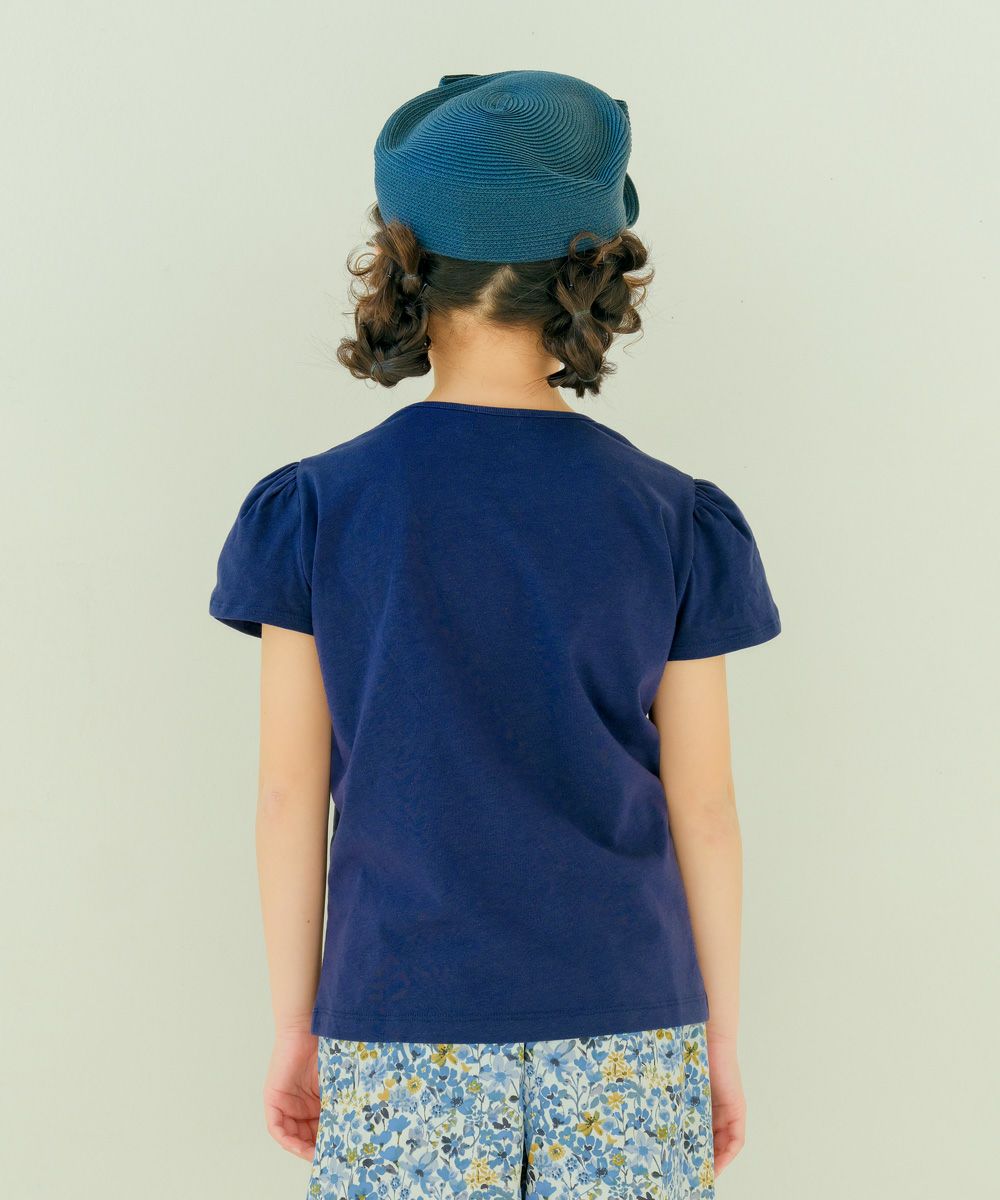 子供服 女の子 綿100％ おしゃれ小物 プードル 犬 Tシャツ ネイビー(06) モデル画像2