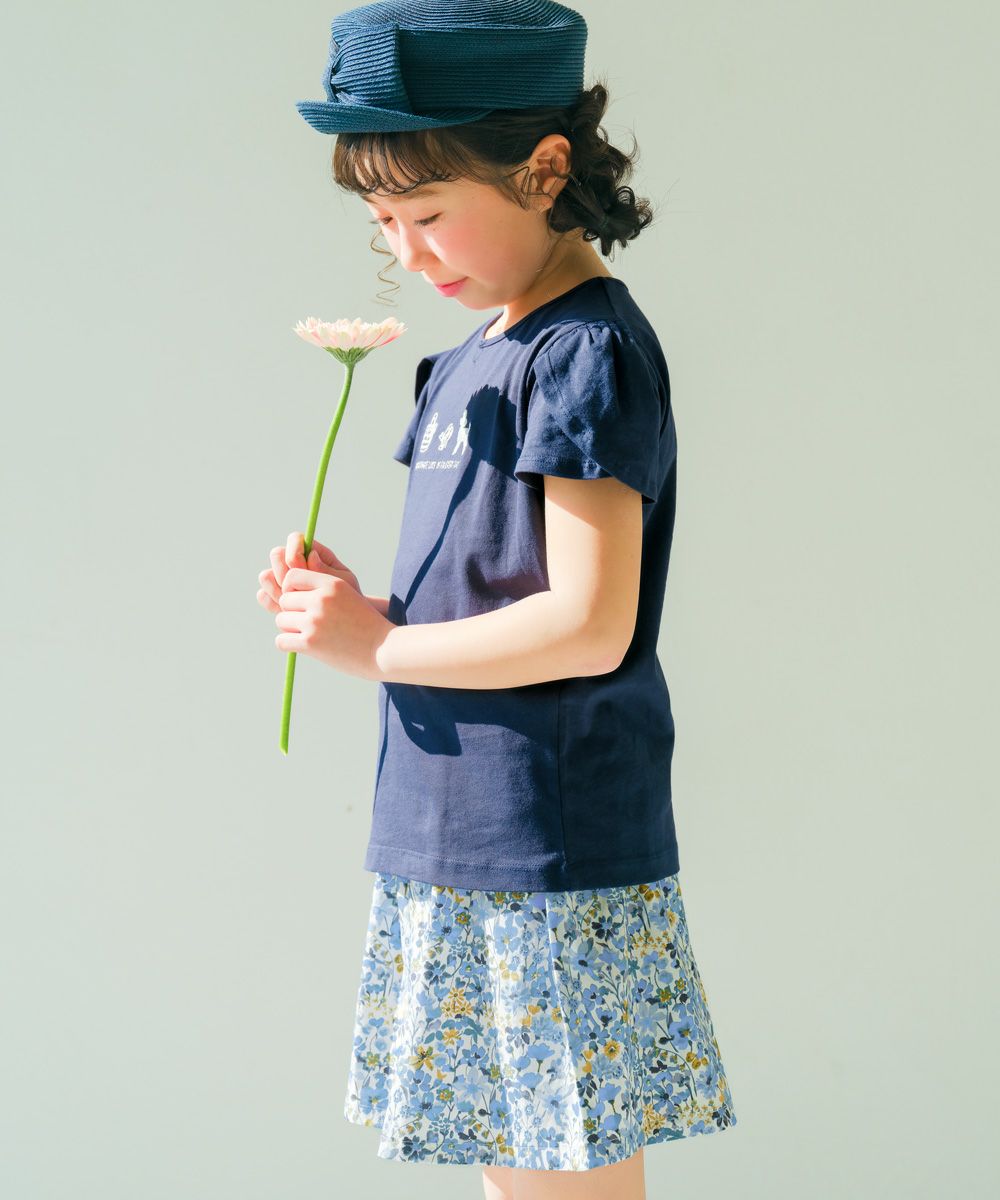 子供服 女の子 綿100％ おしゃれ小物 プードル 犬 Tシャツ ネイビー(06) モデル画像3