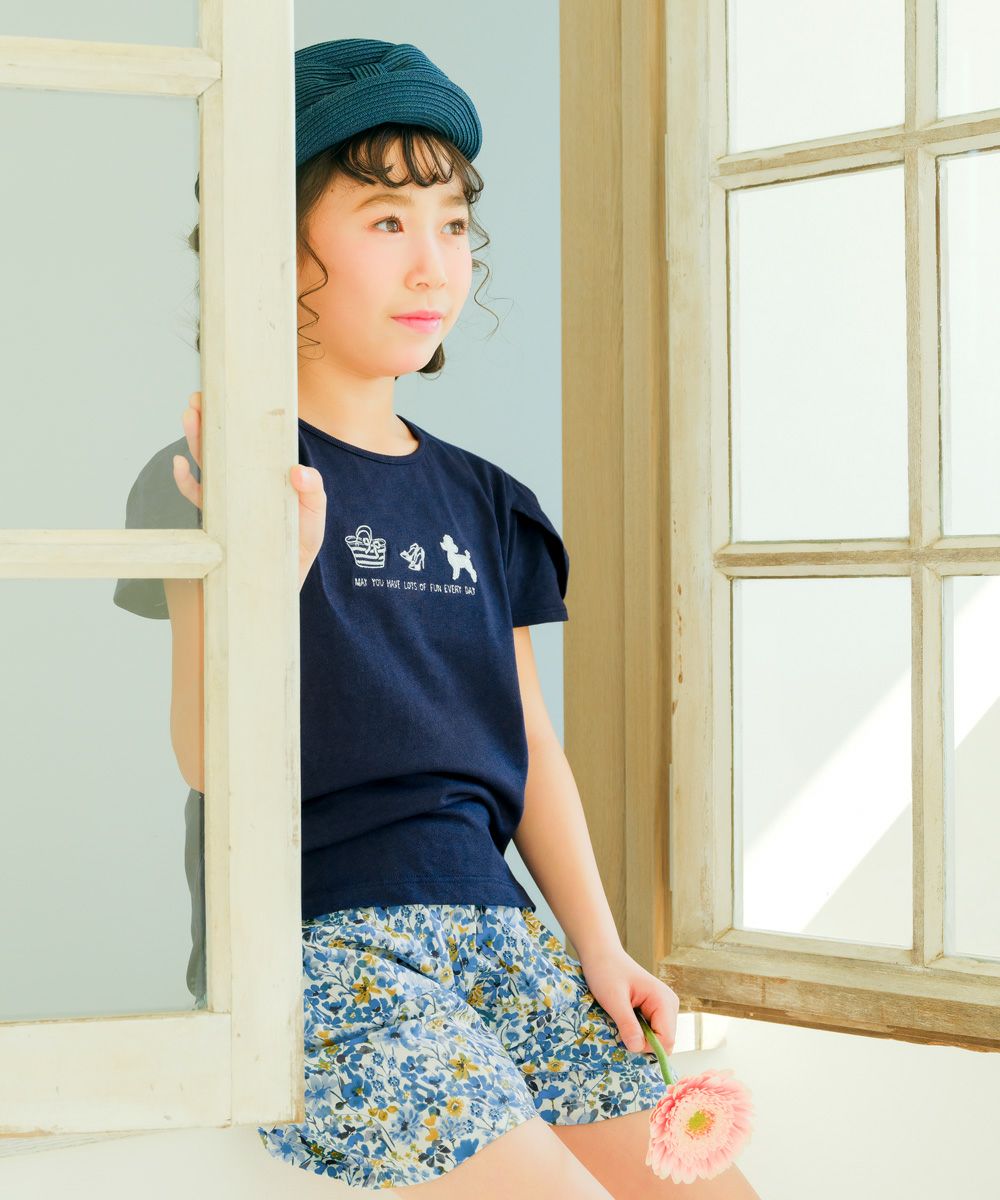 子供服 女の子 綿100％ おしゃれ小物 プードル 犬 Tシャツ ネイビー(06) モデル画像4