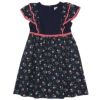 子供服 女の子 日本製 綿100％ リバティプリント使用 花柄 フリル ワンピース ネイビー(06) 正面
