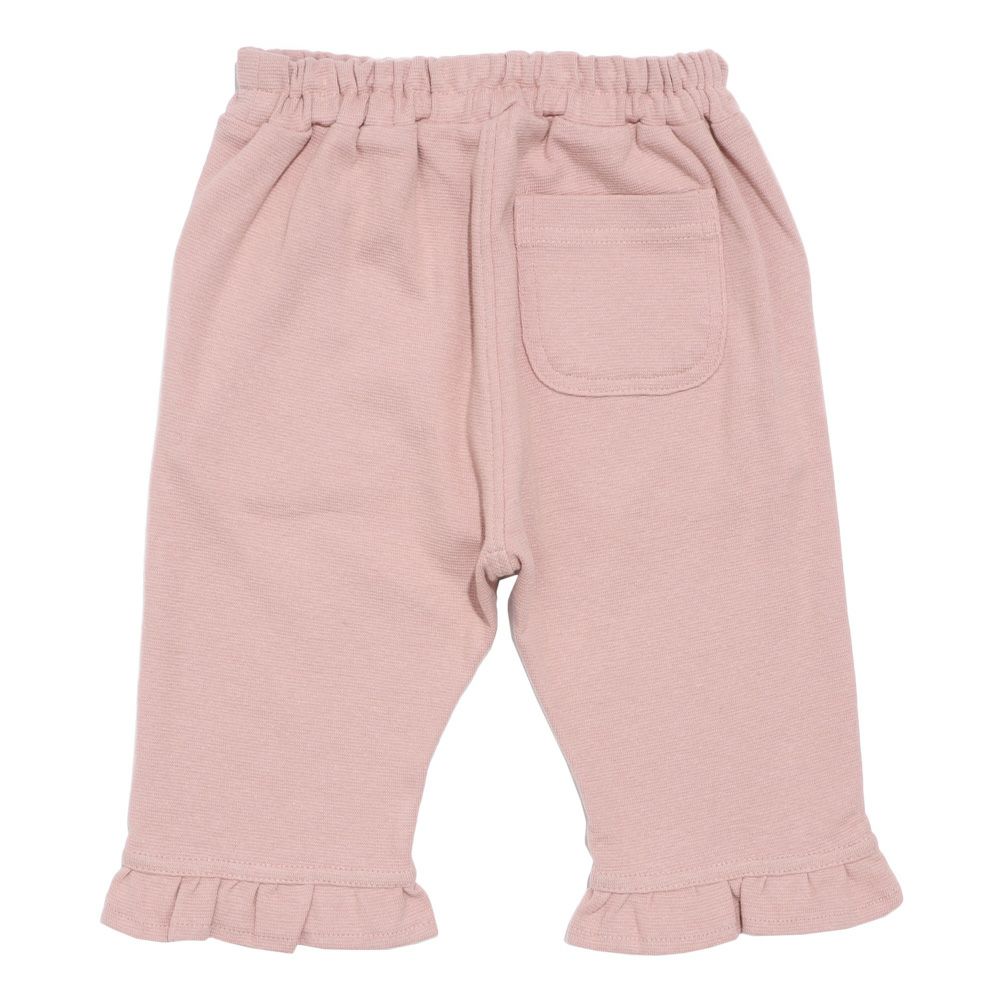 ベビー服 女の子 無地 裾フリル ストレッチ 6分丈パンツ ピンク(02) 背面