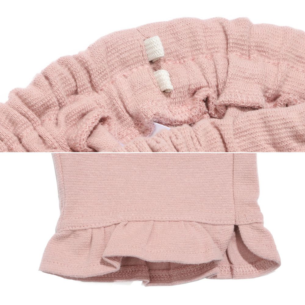 ベビー服 女の子 無地 裾フリル ストレッチ 6分丈パンツ ピンク(02) デザインポイント1