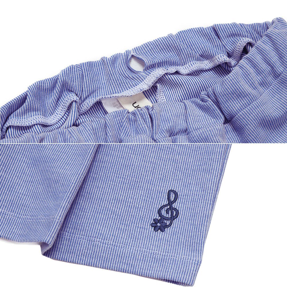 子供服 女の子 音符ロゴ ストライプ柄 キュロット パンツ ブルー(61) デザインポイント2