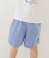 子供服 女の子 音符ロゴ ストライプ柄 キュロット パンツ ブルー(61) モデル画像アップ