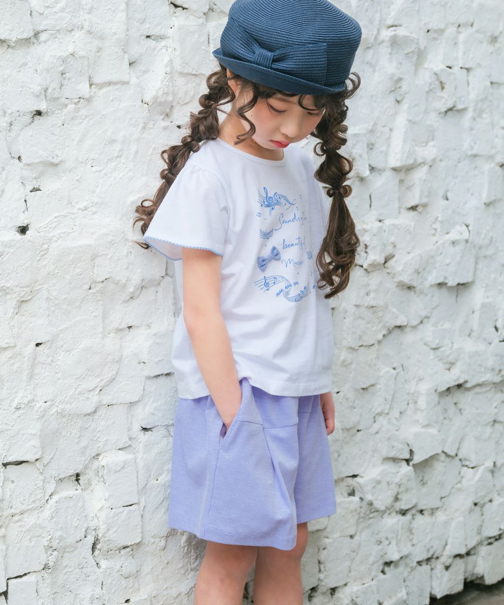 子供服 女の子 音符ロゴ ストライプ柄 キュロット パンツ ブルー(61) モデル画像3