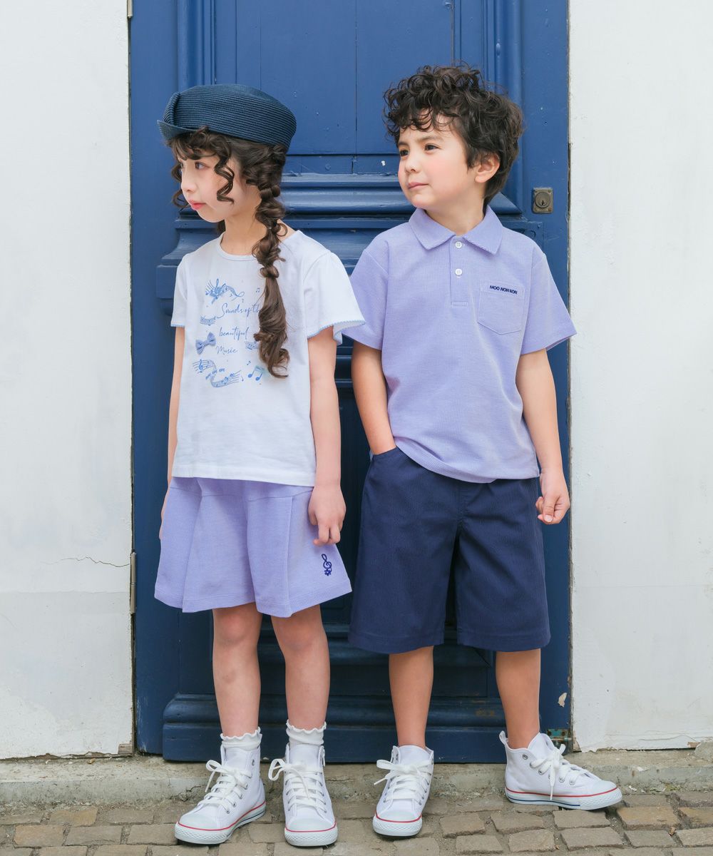 子供服 女の子 音符ロゴ ストライプ柄 キュロット パンツ ブルー(61) モデル画像4