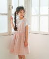 子供服 女の子 綿100％ 重ね着風 チェック ワンピース オレンジ(07) モデル画像アップ