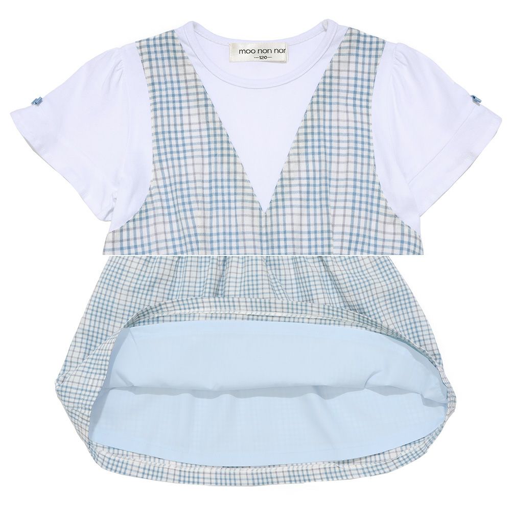 子供服 女の子 綿100％ 重ね着風 チェック ワンピース ブルー(61) デザインポイント1