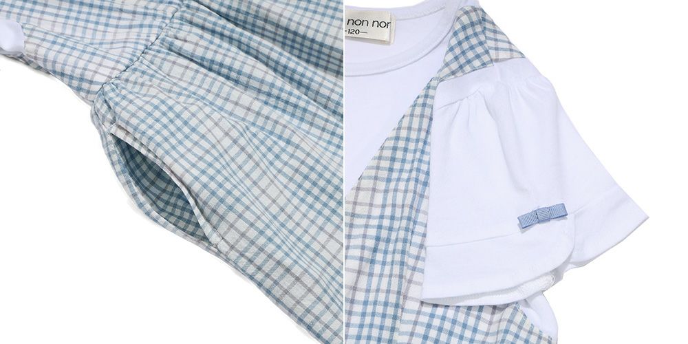 子供服 女の子 綿100％ 重ね着風 チェック ワンピース ブルー(61) デザインポイント2