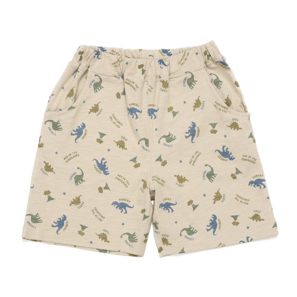 ベビー服 男の子 綿100％ 恐竜シルエット ハーフパンツ ベージュ(51) 正面