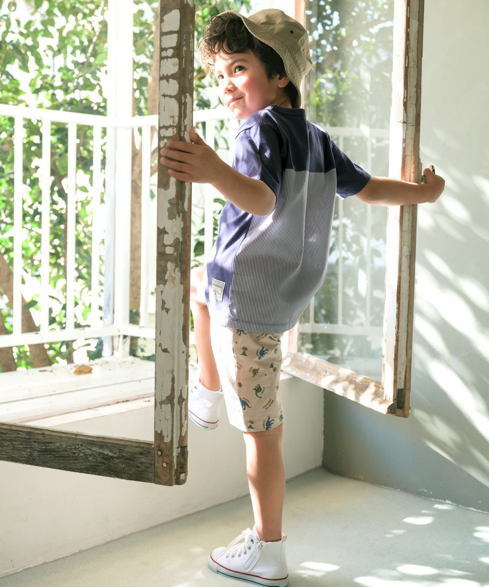 ベビー服 男の子 綿100％ 恐竜シルエット ハーフパンツ ベージュ(51) モデル画像全身