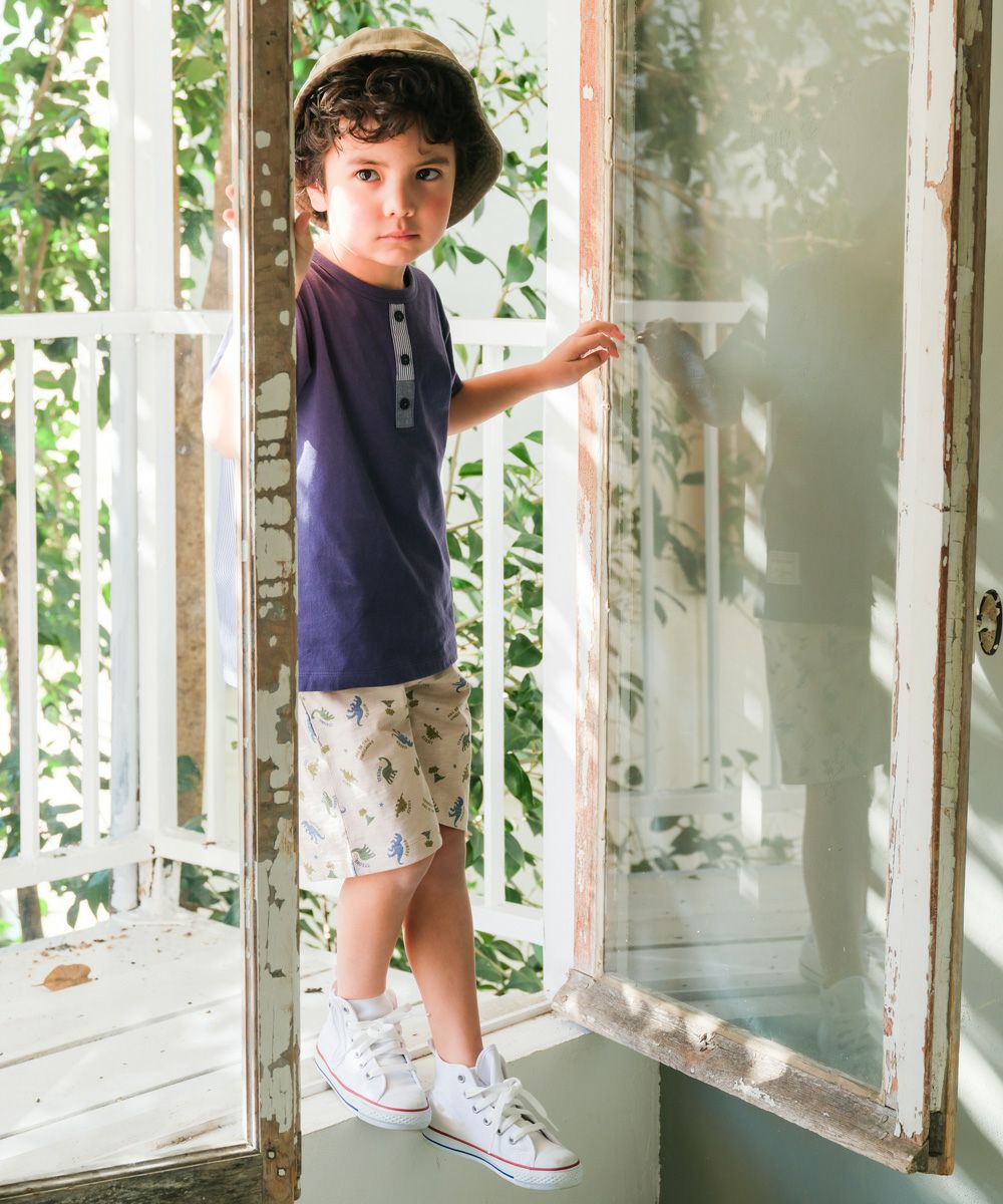 ベビー服 男の子 綿100％ 恐竜シルエット ハーフパンツ ベージュ(51) モデル画像3