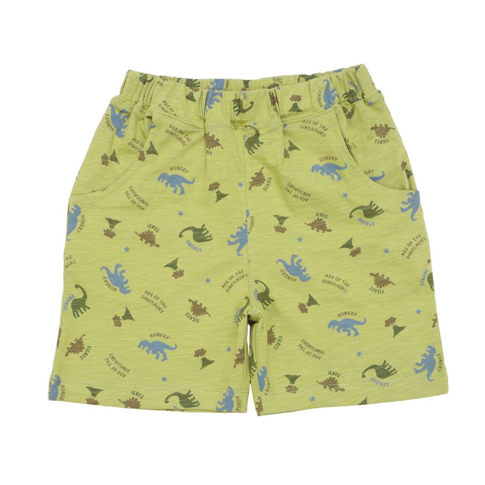 ベビー服 男の子 綿100％ 恐竜シルエット ハーフパンツ カーキ(82) 正面
