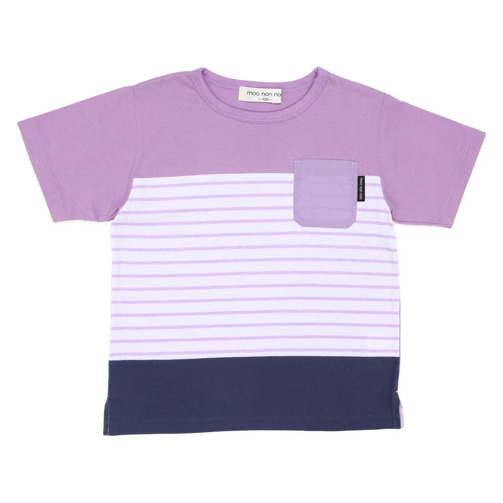 子供服 男の子 綿100％ ボーダー 切り替え Tシャツ パープル(91) 正面