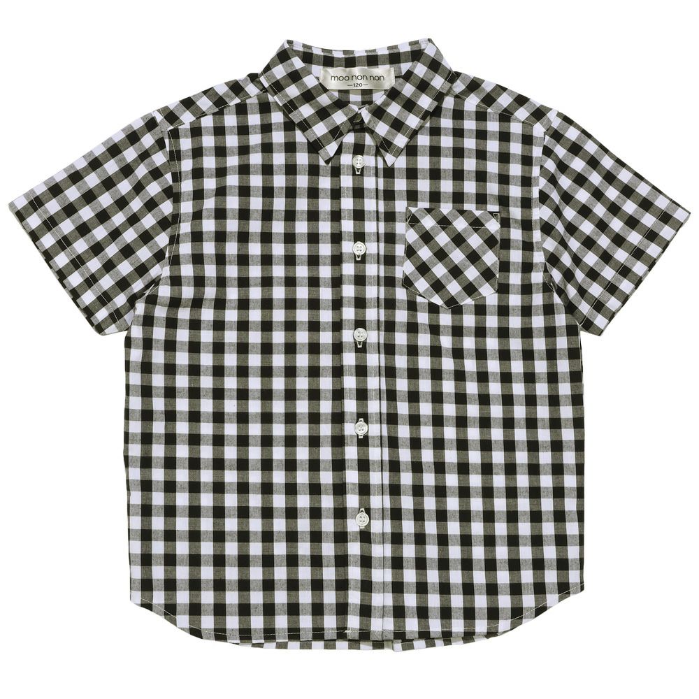 子供服 男の子 綿100％ 前ボタン開き 襟付き チェック柄 シャツ ホワイト×ブラック(10) 正面