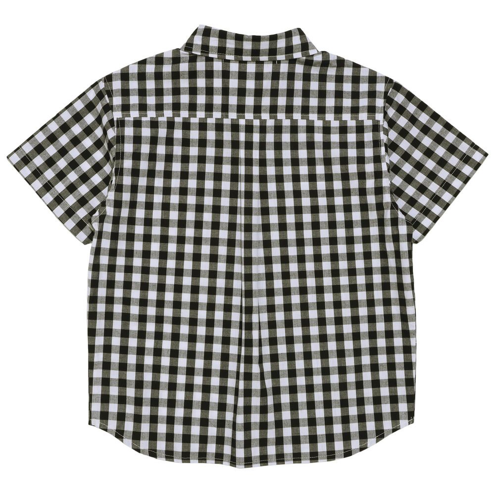 子供服 男の子 綿100％ 前ボタン開き 襟付き チェック柄 シャツ ホワイト×ブラック(10) 背面