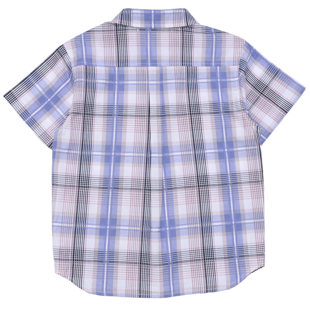 子供服 男の子 綿100％ 前ボタン開き 襟付き チェック柄 シャツ ブルー(61) 背面
