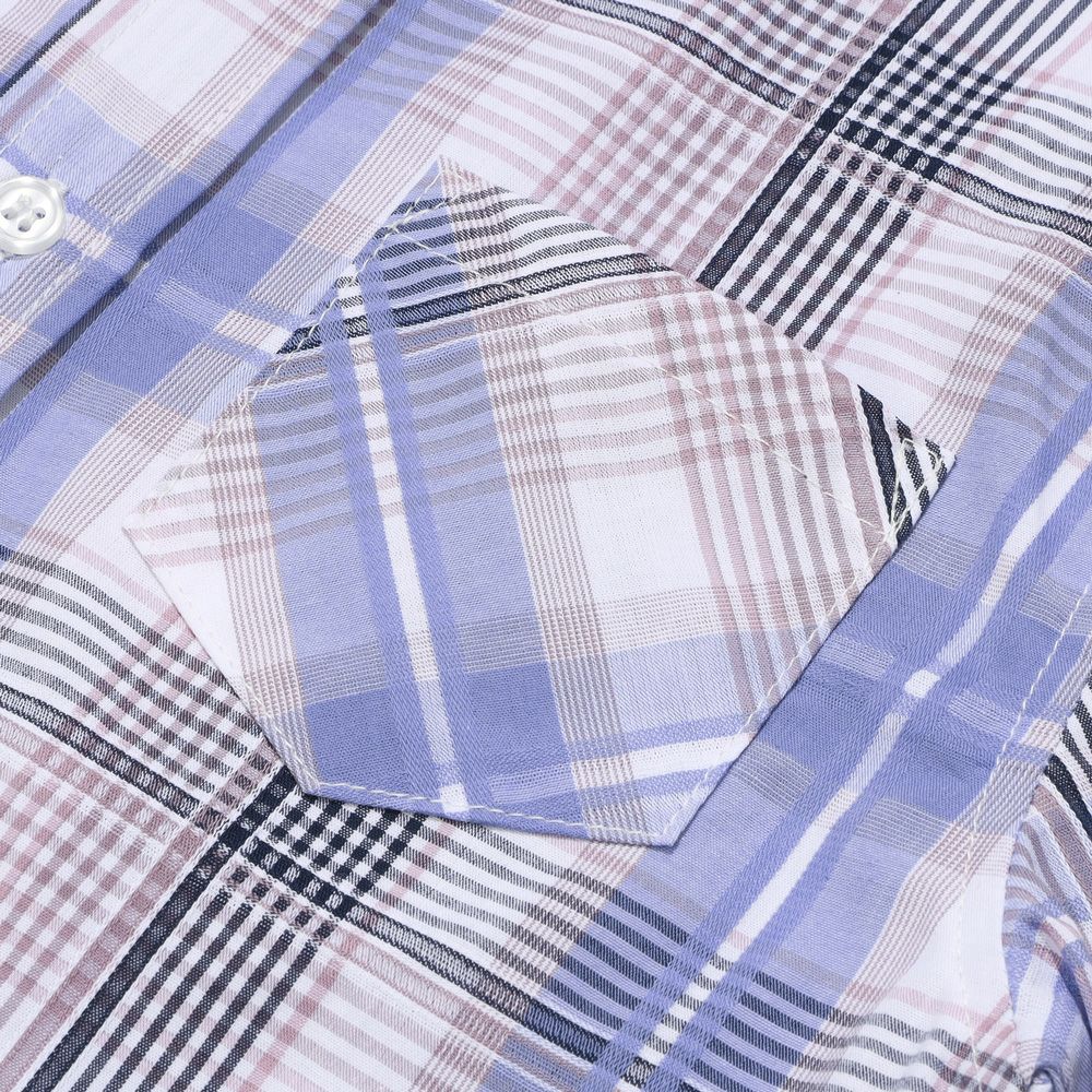 子供服 男の子 綿100％ 前ボタン開き 襟付き チェック柄 シャツ ブルー(61) デザインポイント2