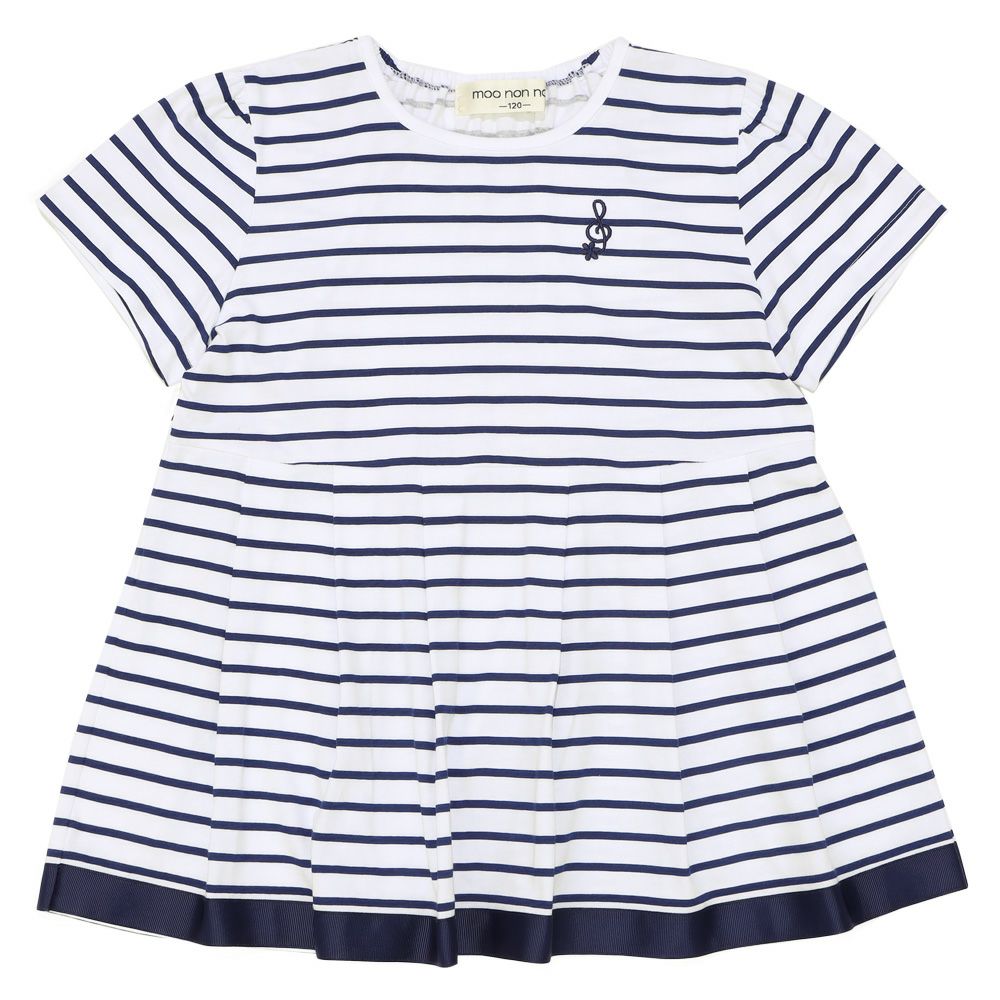 ベビー服 女の子 ボーダー柄 Tシャツ 紺×白(16) 正面