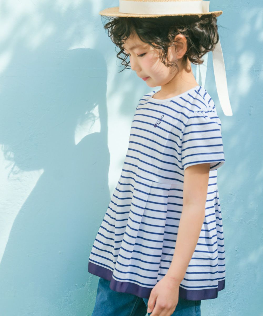 ベビー服 女の子 ボーダー柄 Tシャツ 紺×白(16) モデル画像アップ