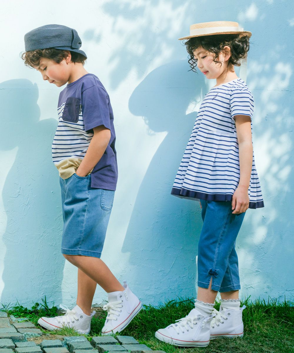 ベビー服 女の子 ボーダー柄 Tシャツ 紺×白(16) モデル画像3