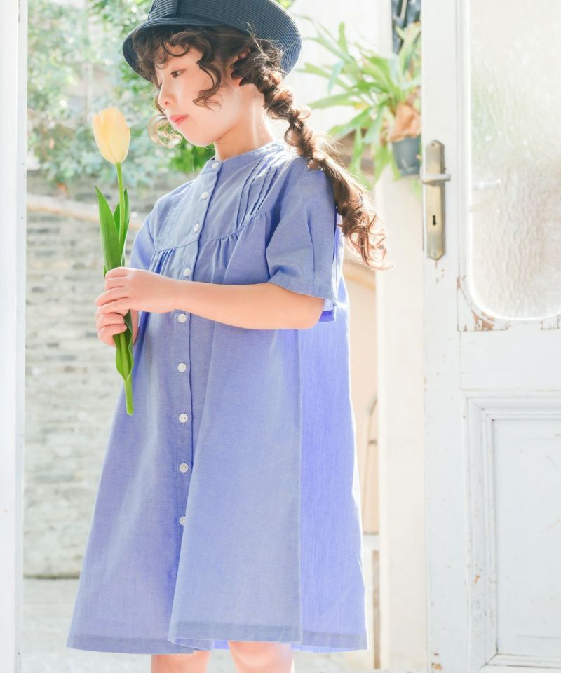ベビー服 女の子 丸首 前開き シャツワンピース