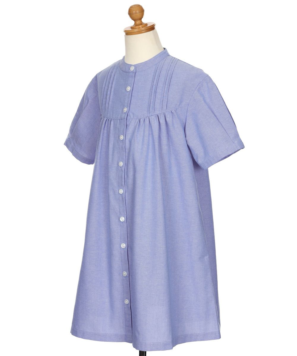 ベビー服 女の子 丸首 前開き シャツワンピース ブルー(61) トルソー斜め