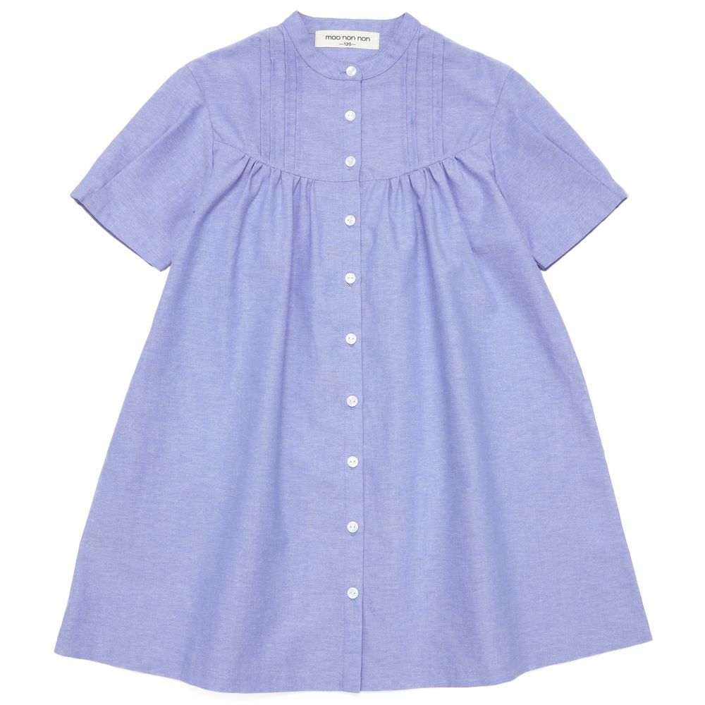 ベビー服 女の子 丸首 前開き シャツワンピース ブルー(61) 正面