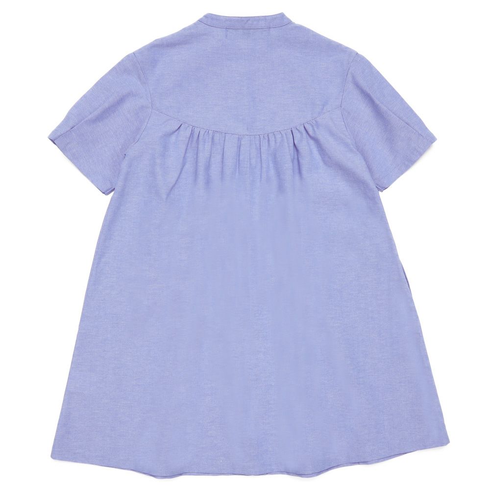 ベビー服 女の子 丸首 前開き シャツワンピース ブルー(61) 背面