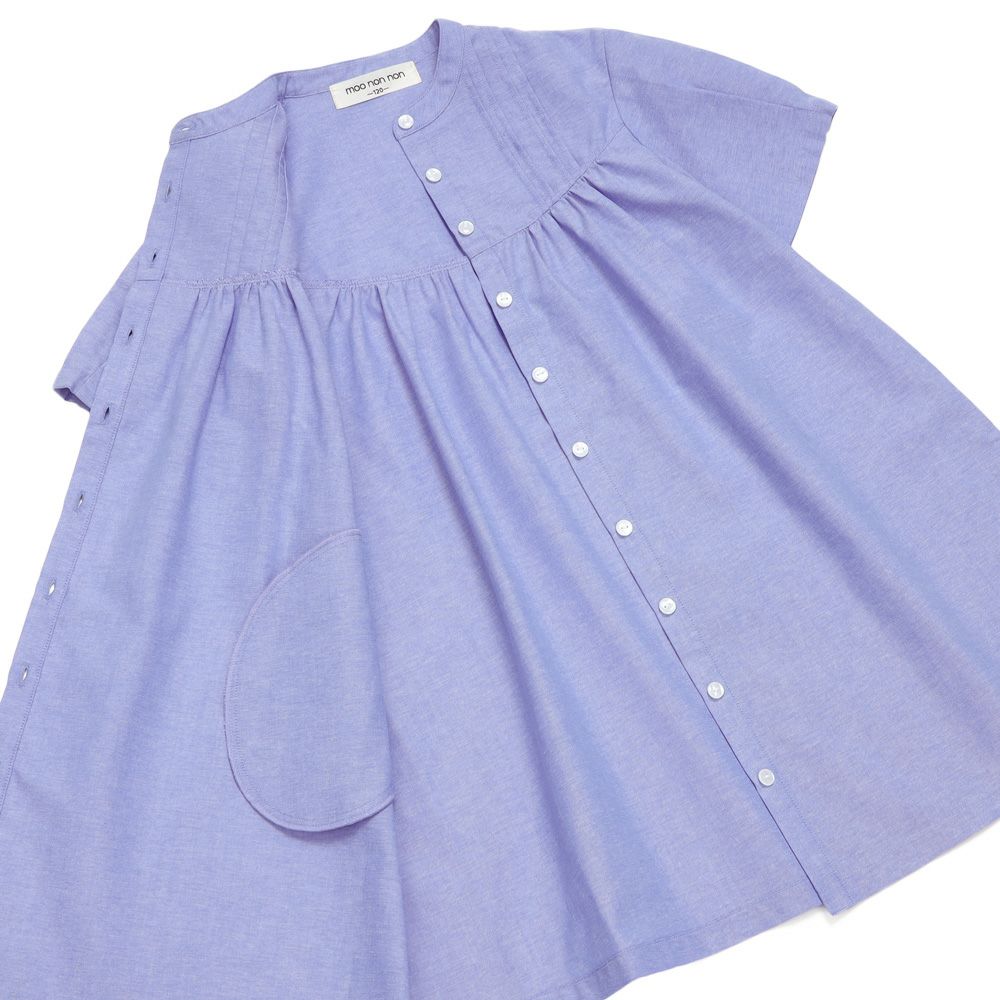 ベビー服 女の子 丸首 前開き シャツワンピース ブルー(61) デザインポイント1
