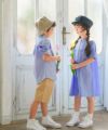 ベビー服 女の子 丸首 前開き シャツワンピース ブルー(61) モデル画像4