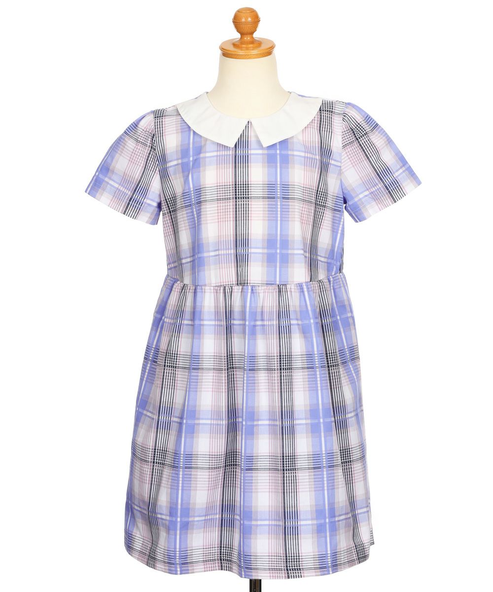 子供服 女の子 チェック柄 襟付き ワンピース ブルー(61) トルソー背面