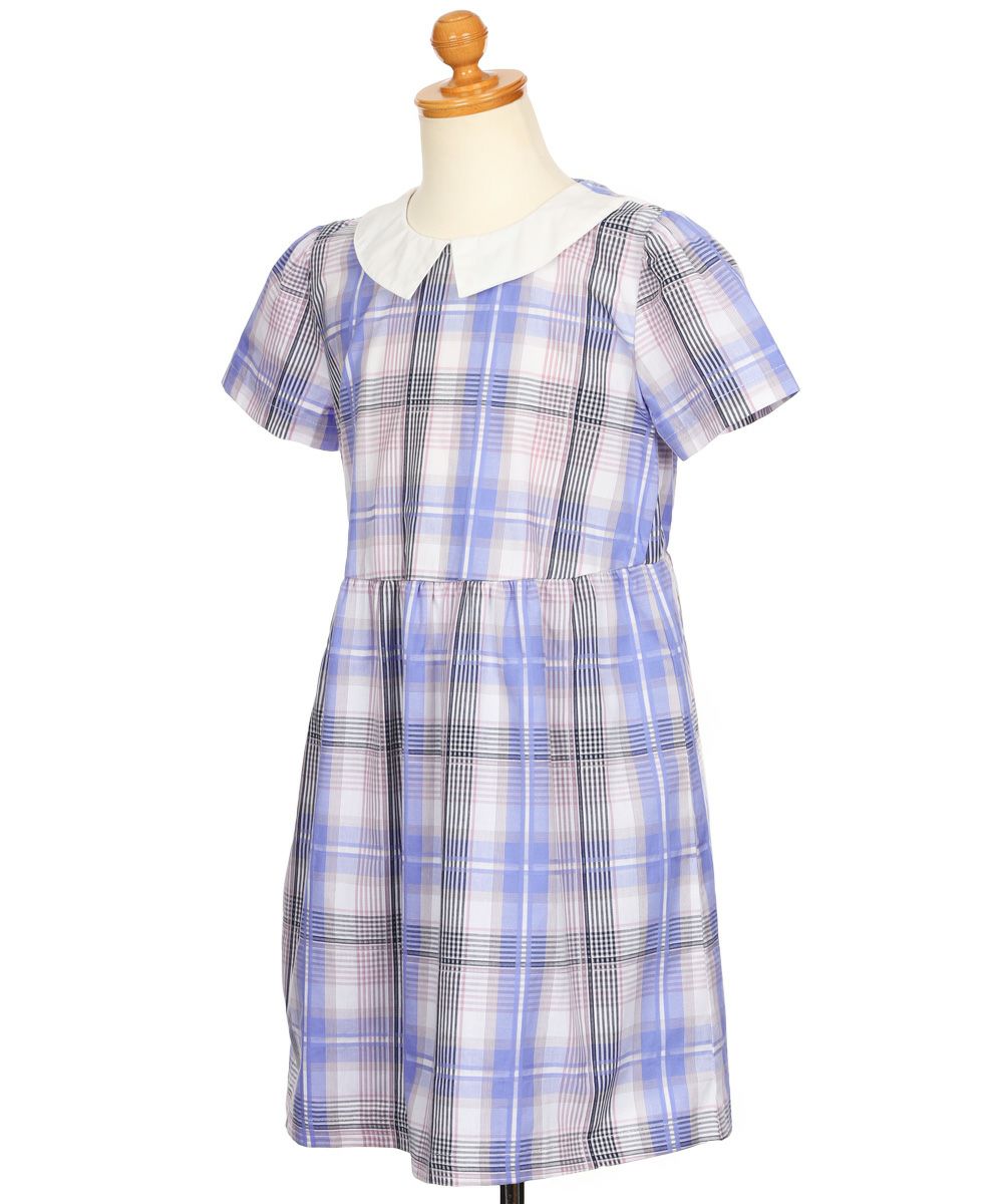 子供服 女の子 チェック柄 襟付き ワンピース ブルー(61) トルソー斜め