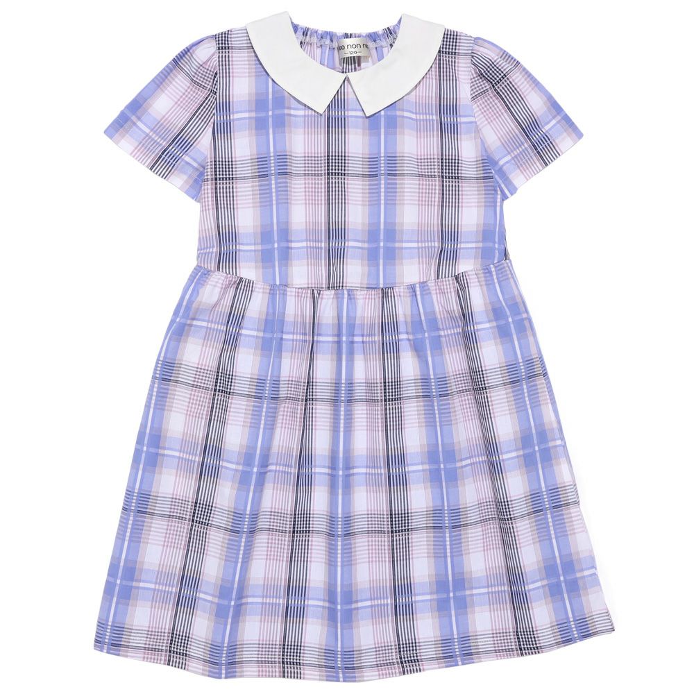 子供服 女の子 チェック柄 襟付き ワンピース ブルー(61) 正面
