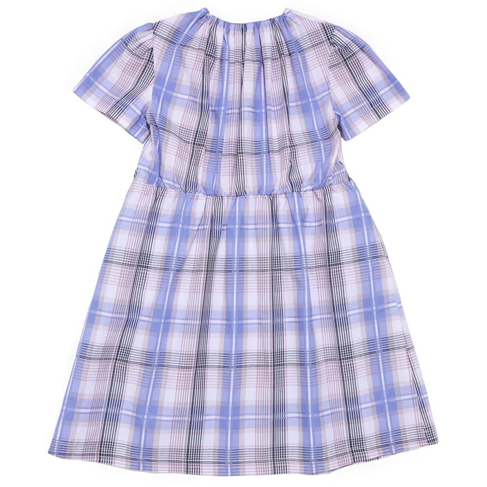 子供服 女の子 チェック柄 襟付き ワンピース ブルー(61) 背面