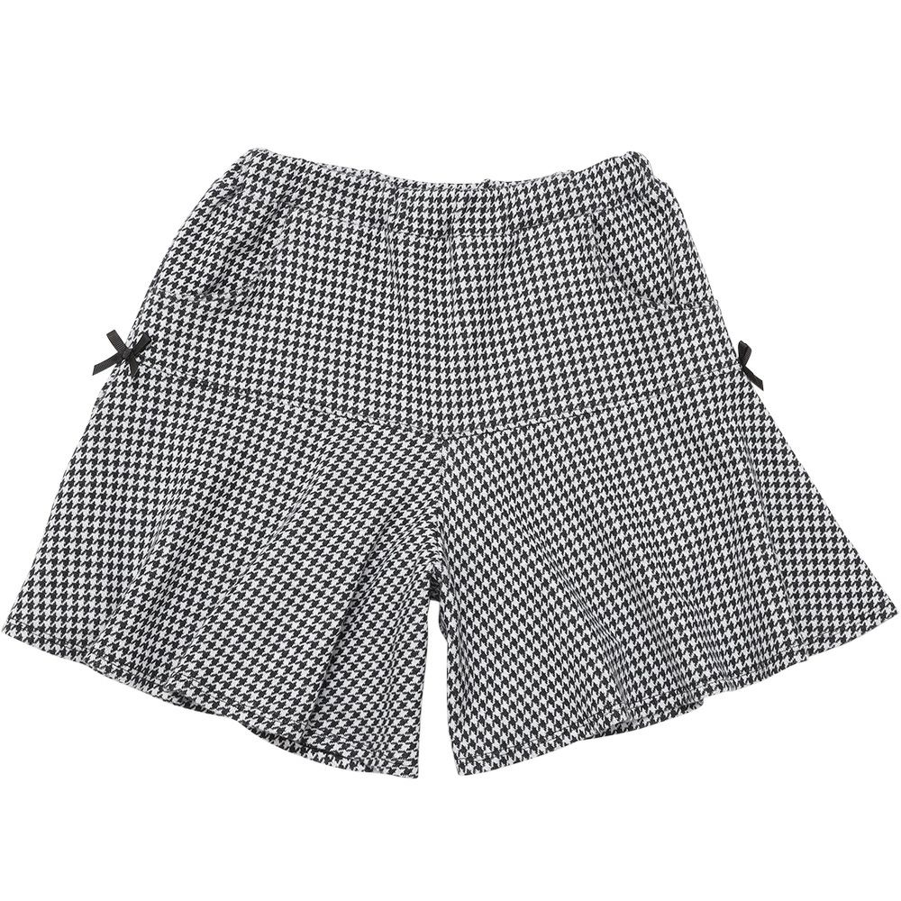 ベビー服 女の子 千鳥柄 リボン付き キュロットパンツ ホワイト×ブラック(10) 正面